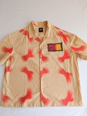 Nuon Eclectic Abstract Painted Boxy Cut Short Sleeve Button Up Mens Size Small